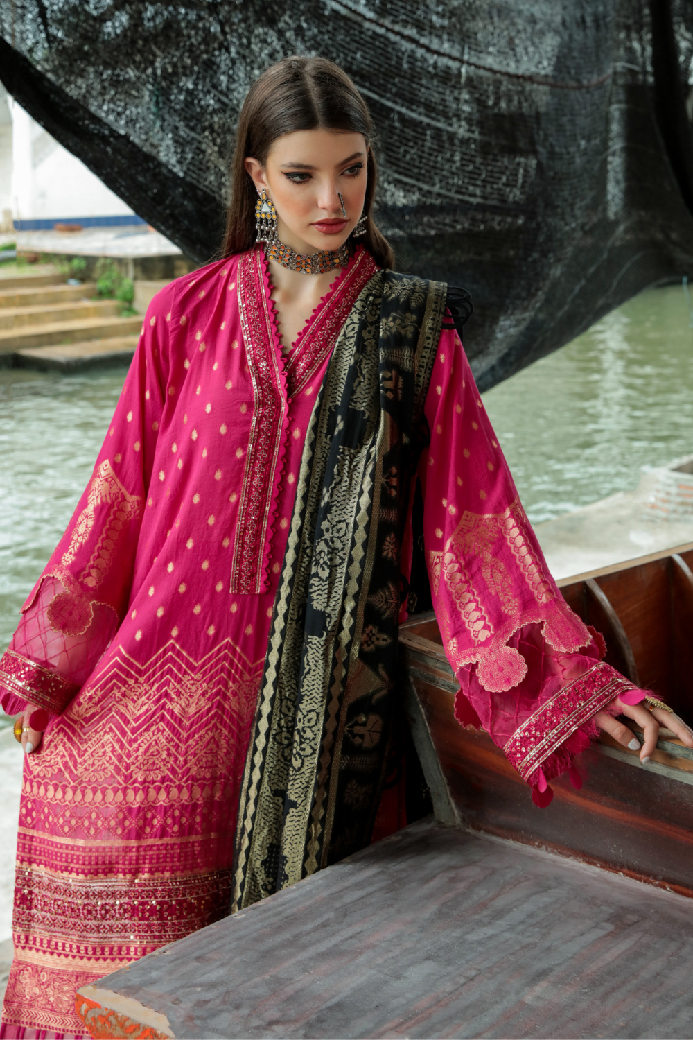 3 PC Unstitched | Embroidered Jacquard Suit