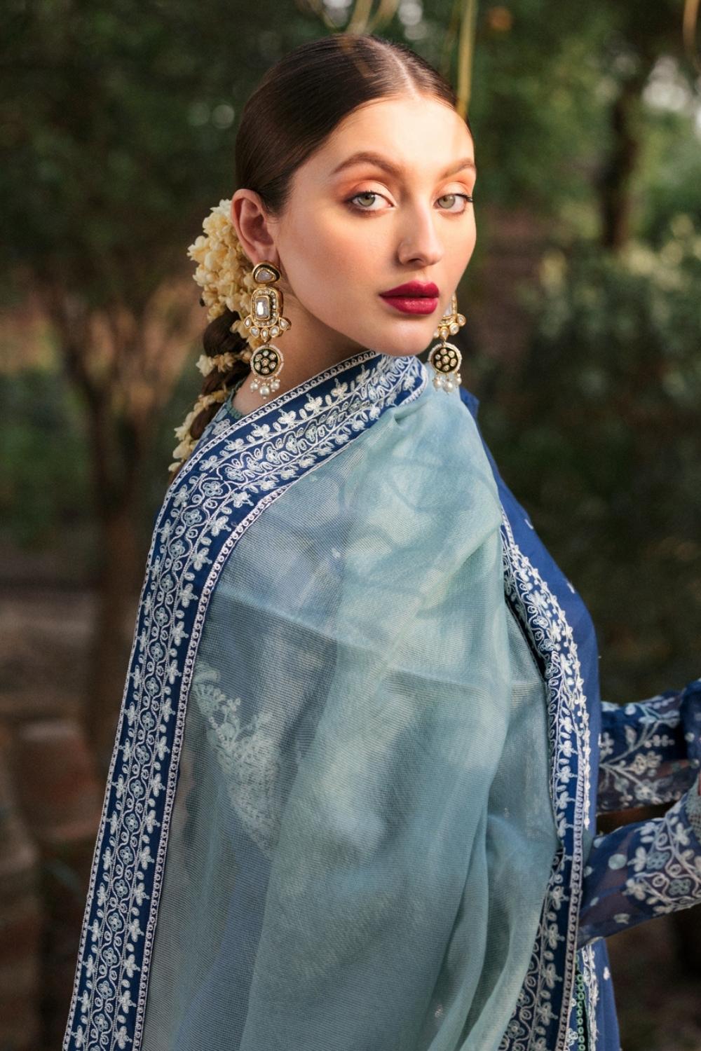 3PC Unstitched Embroidered Lawn Shirt | Embroidered Cotton net Dupatta | Cambric Dyed Trouser