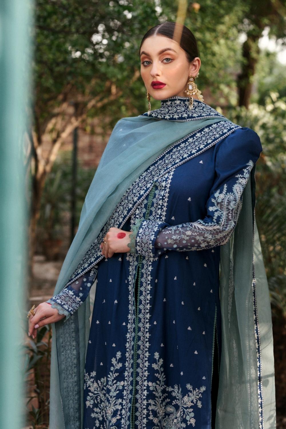 3PC Unstitched Embroidered Lawn Shirt | Embroidered Cotton net Dupatta | Cambric Dyed Trouser