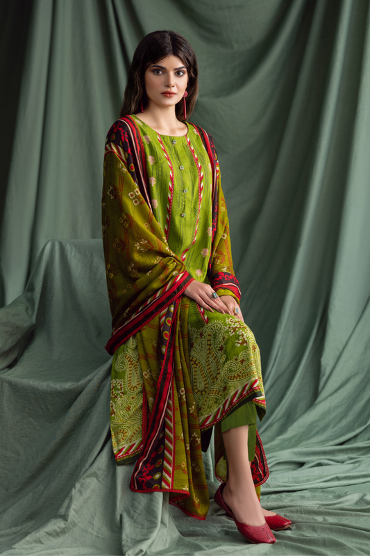 3PC Unstitched | Printed Linen Suit | Jacquard Dupatta