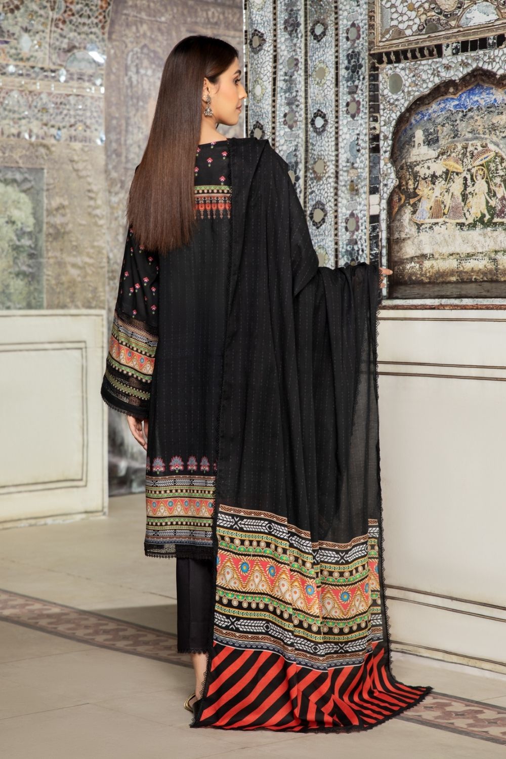 3PC Unstitched Printed+Embroidered Lawn Shirt | Printed Lawn Dupatta | Cambric Dyed Trouser