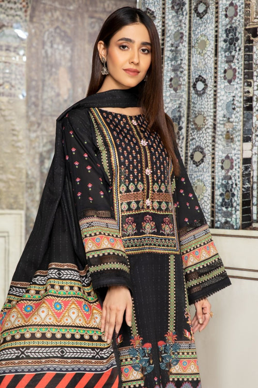 3PC Unstitched Printed+Embroidered Lawn Shirt | Printed Lawn Dupatta | Cambric Dyed Trouser