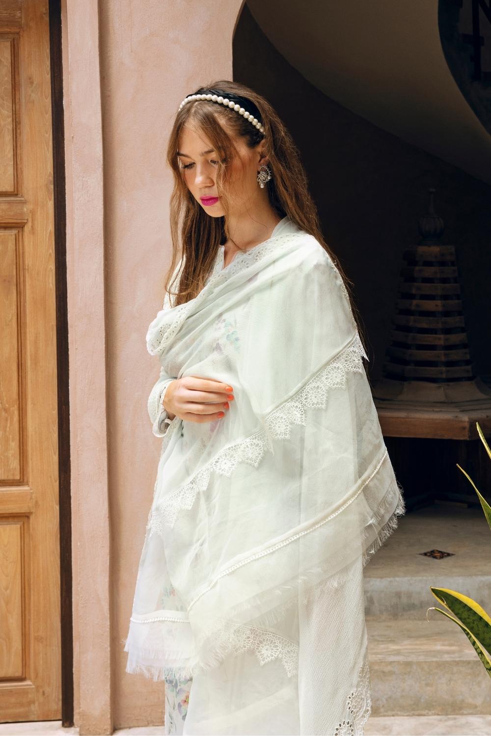 3PC Unstitched | Embroidered Lawn Suit | Poly Silk Printed Dupatta