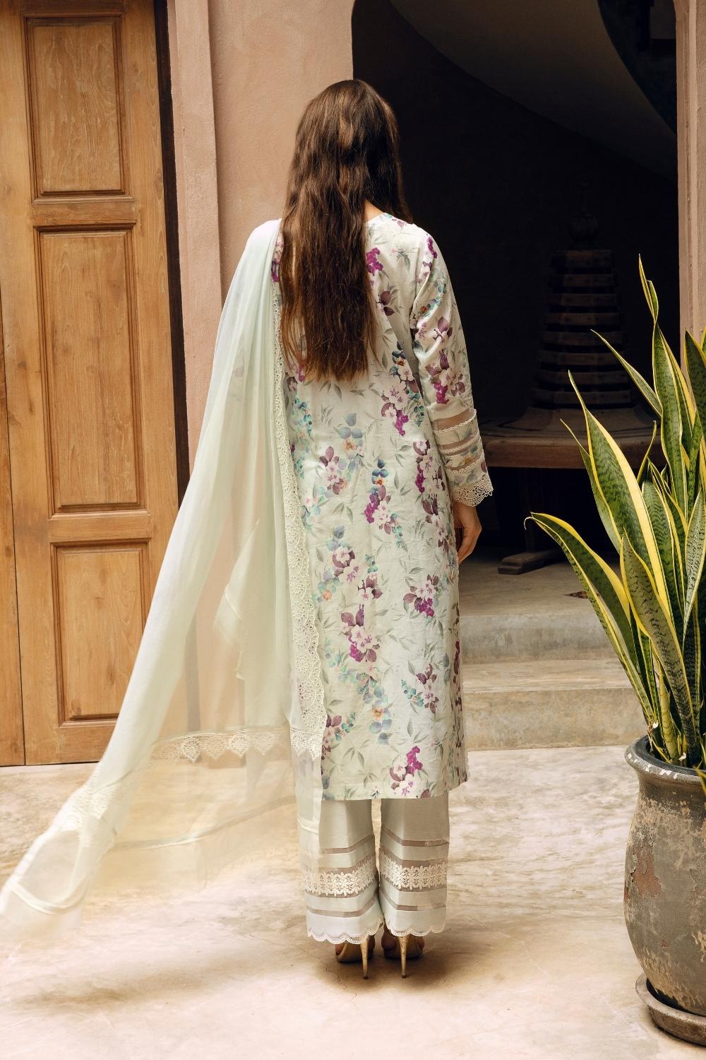 3PC Unstitched | Embroidered Lawn Suit | Poly Silk Printed Dupatta