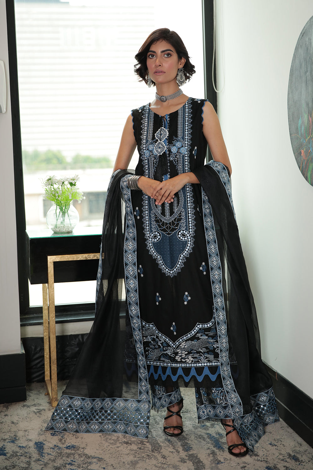 3 PC Unstitched Embroidered Suit