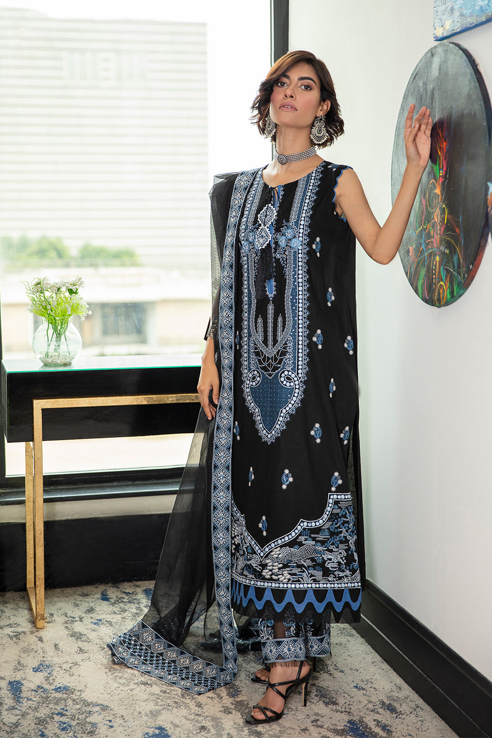 3 PC Unstitched Embroidered Suit