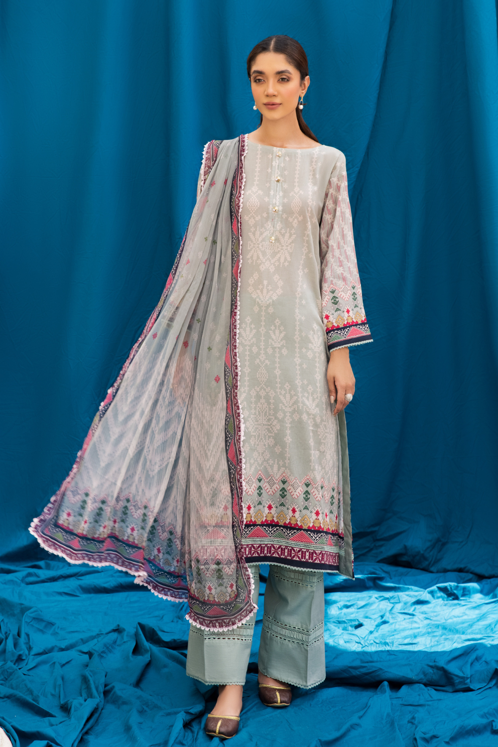 2 PC Unstitched | Printed Cambric Shirt + Chiffon Dupatta