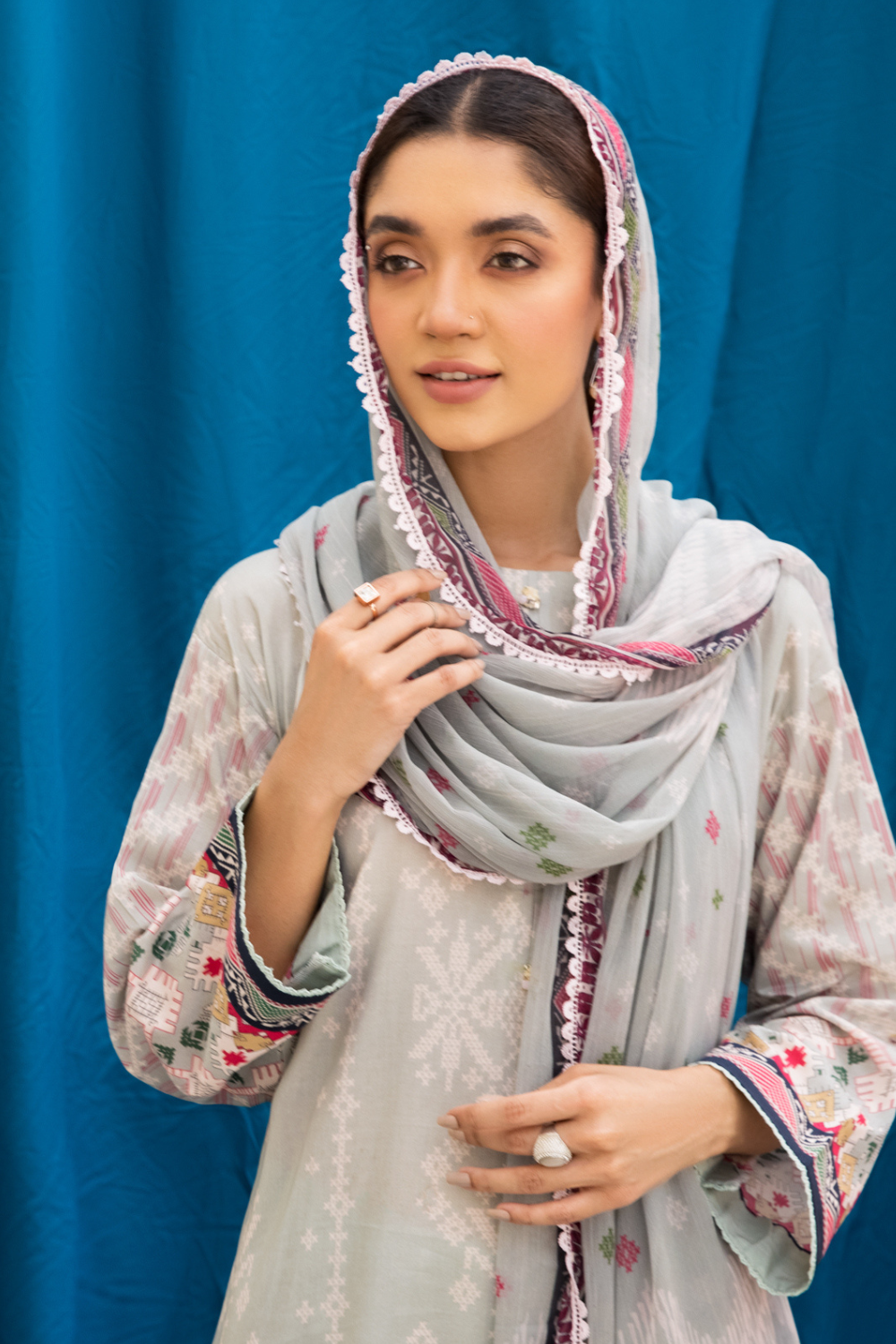 2 PC Unstitched | Printed Cambric Shirt + Chiffon Dupatta