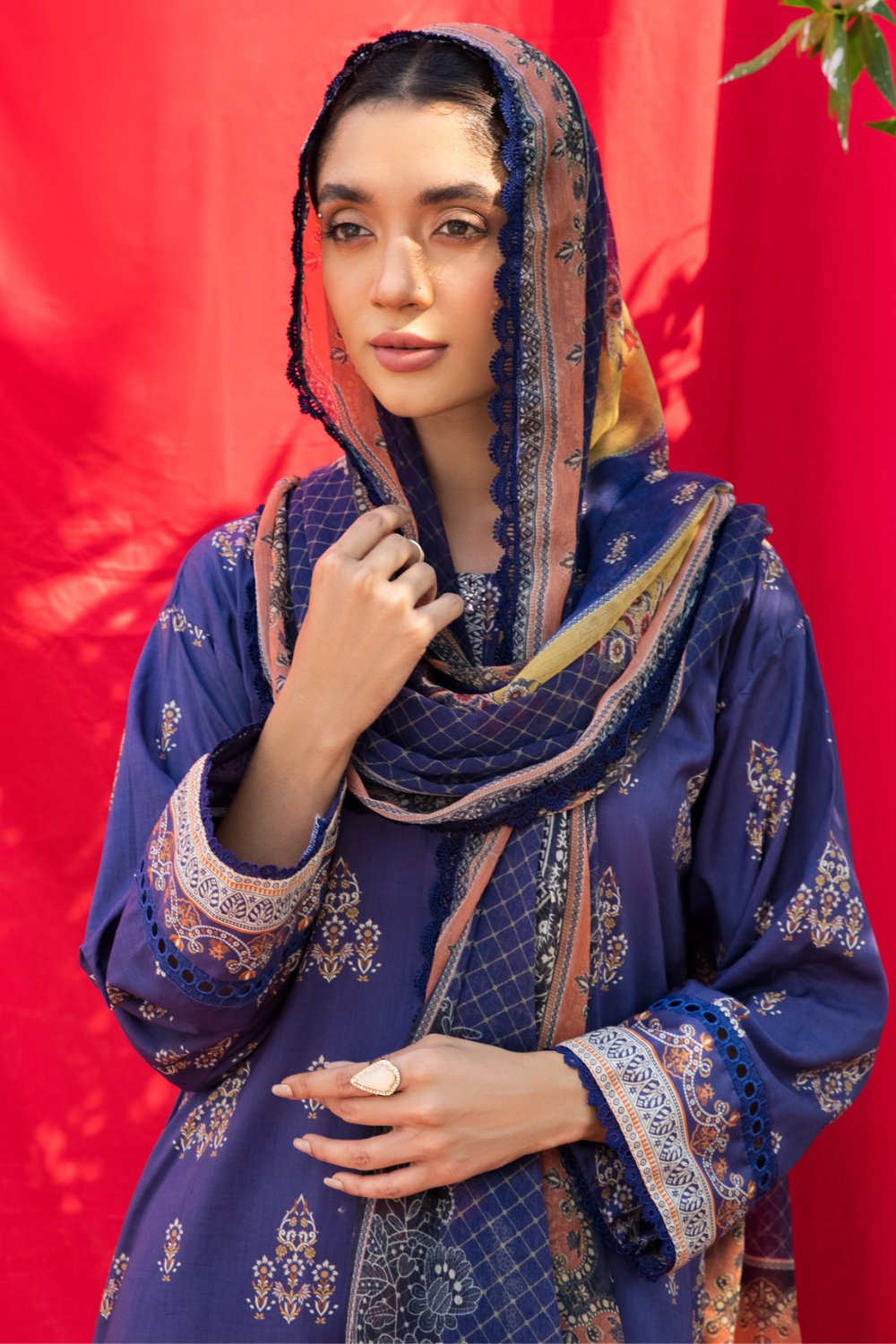 2 PC Unstitched | Printed Cambric Shirt + Chiffon Dupatta