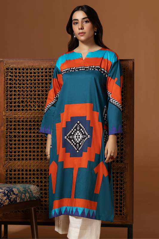 1 PC Unstitched | Printed Cotton Satin Shirt