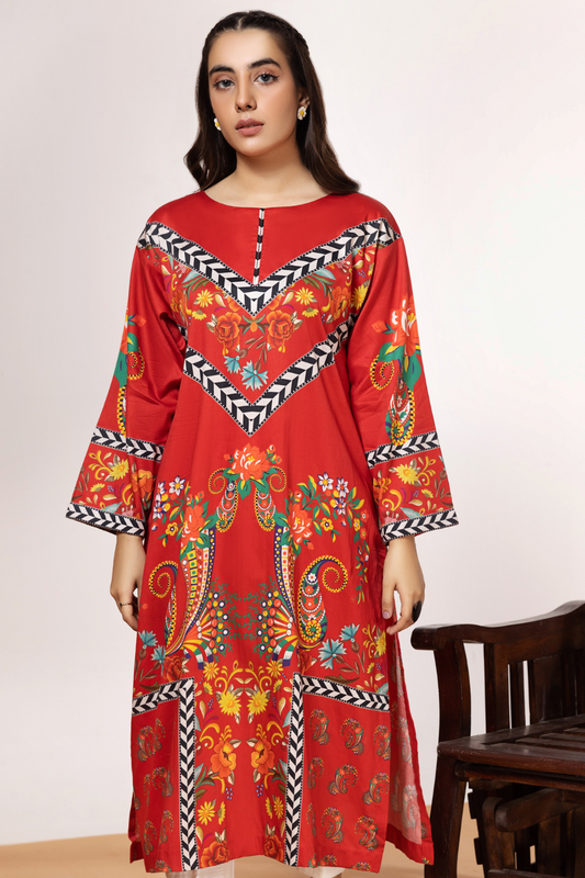 1 PC Unstitched | Printed Cotton Satin Shirt