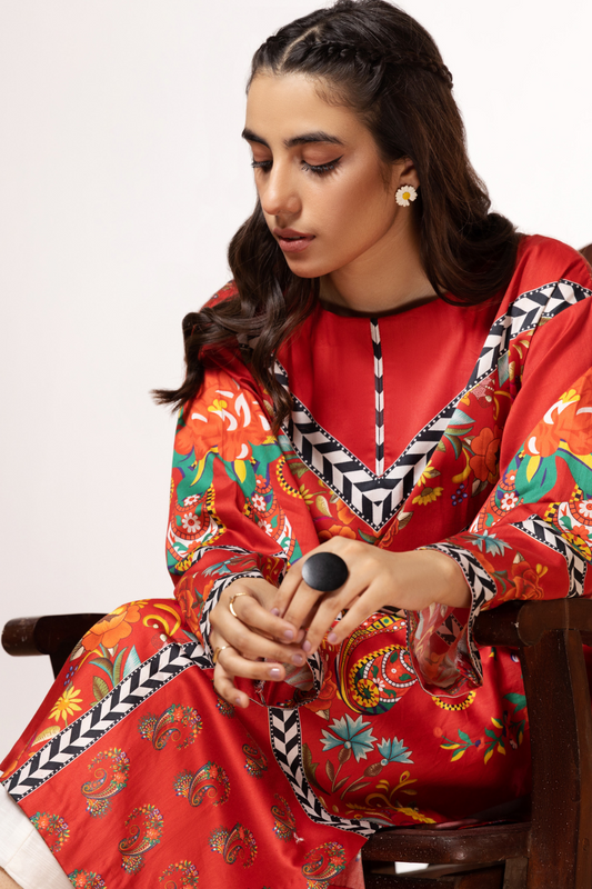 1 PC Unstitched | Printed Cotton Satin Shirt