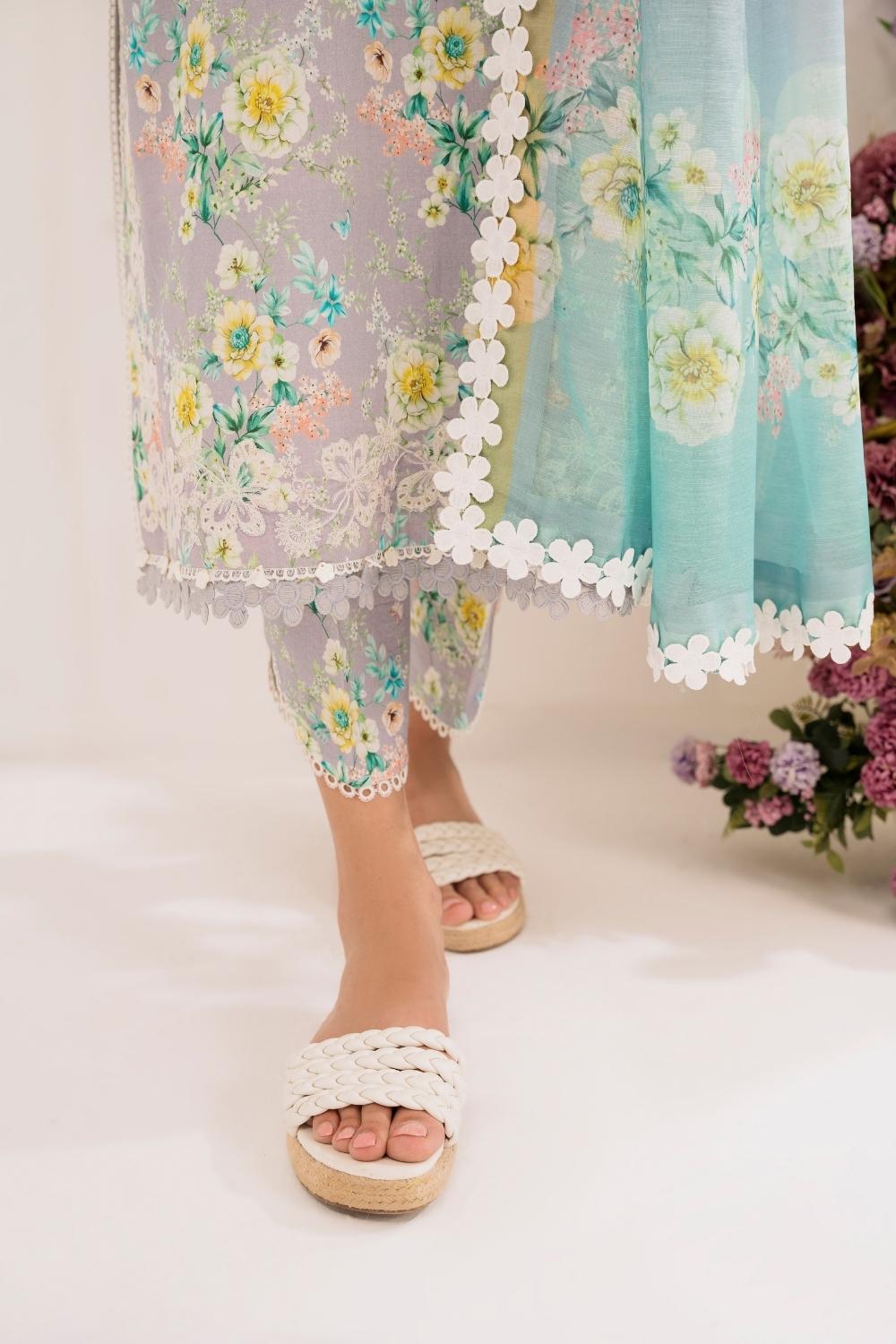 3PC Unstitched | Embroidered Lawn Suit | Monark Dupatta