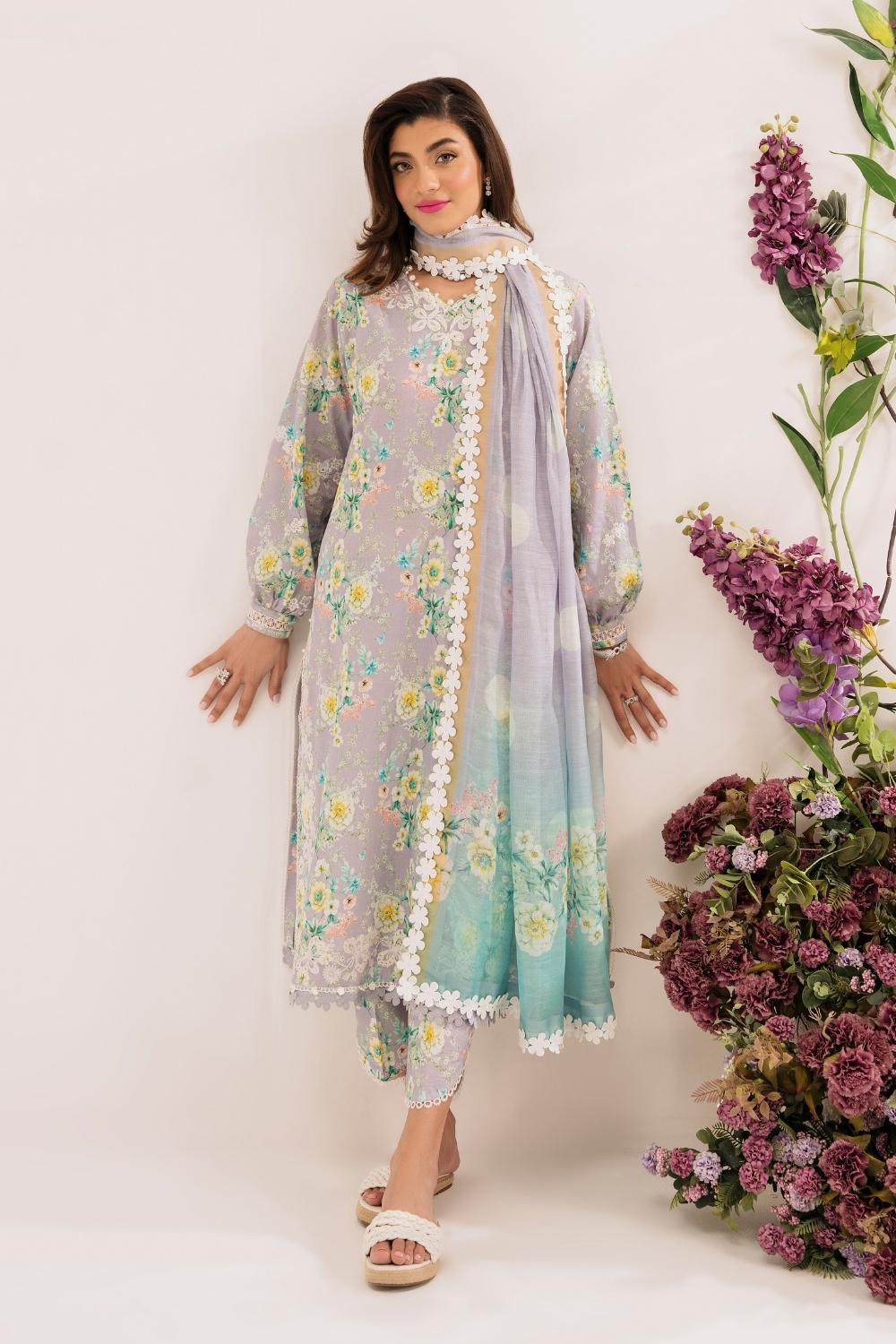 3PC Unstitched | Embroidered Lawn Suit | Monark Dupatta