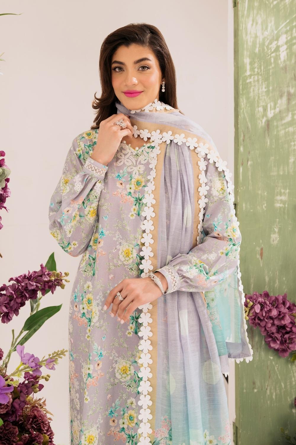 3PC Unstitched | Embroidered Lawn Suit | Monark Dupatta