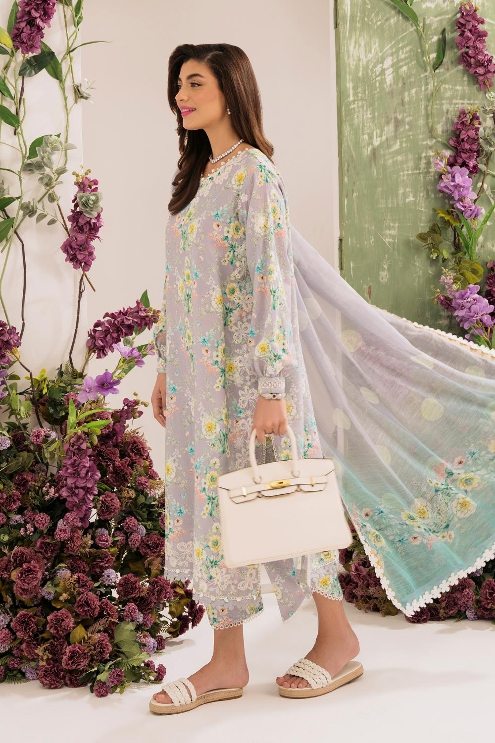 3PC Unstitched | Embroidered Lawn Suit | Monark Dupatta