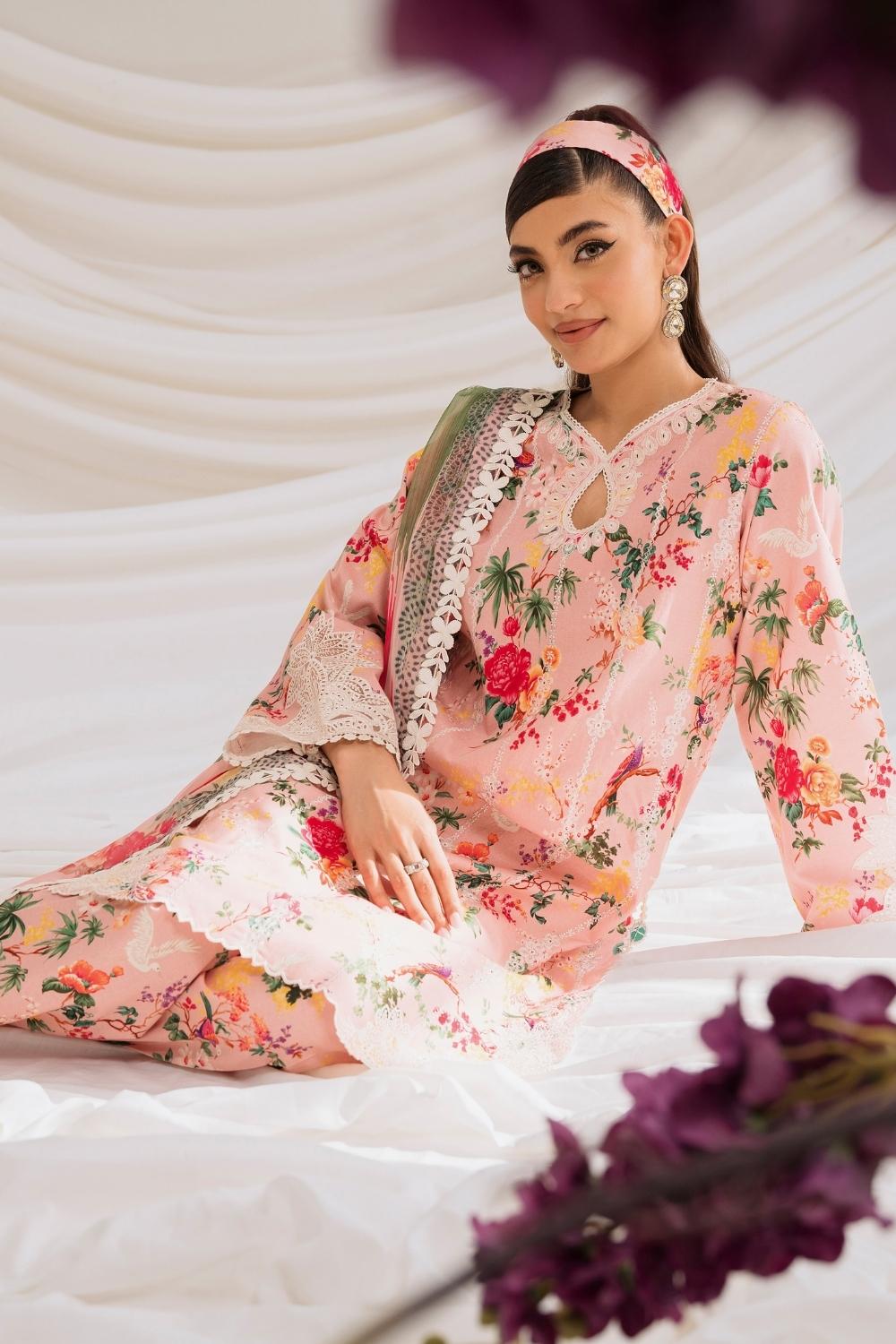 3PC Unstitched | Embroidered Lawn Suit | Chiffon Dupatta