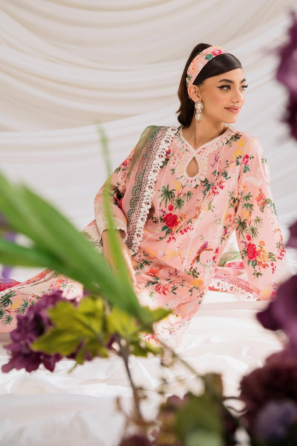 3PC Unstitched | Embroidered Lawn Suit | Chiffon Dupatta