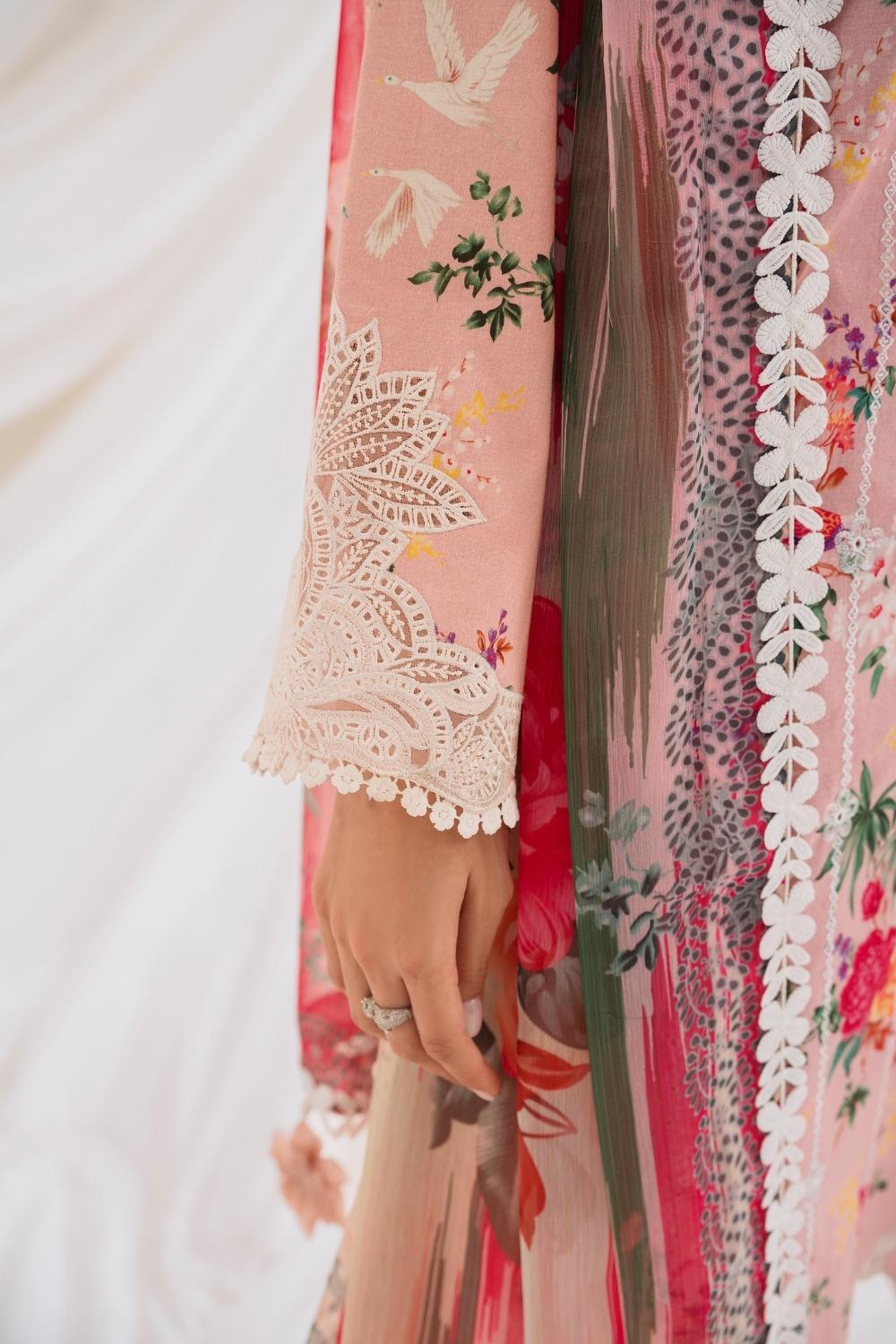 3PC Unstitched | Embroidered Lawn Suit | Chiffon Dupatta