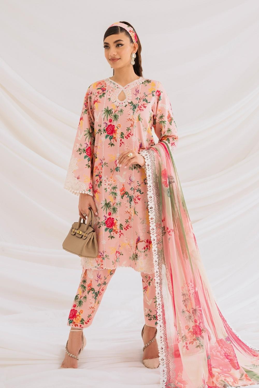 3PC Unstitched | Embroidered Lawn Suit | Chiffon Dupatta