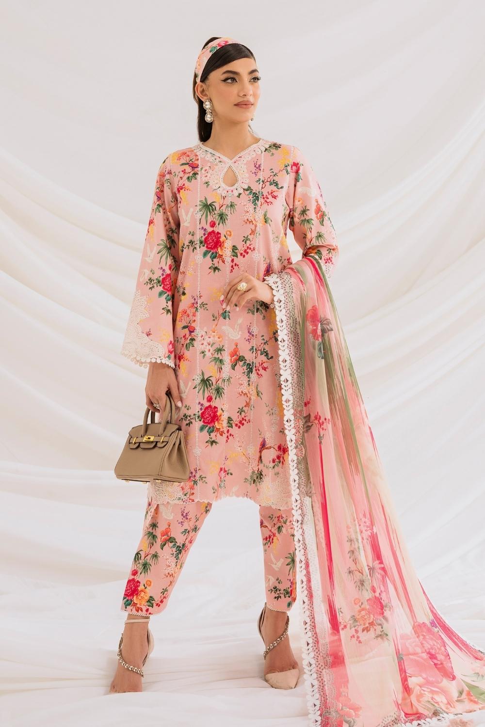 3PC Unstitched | Embroidered Lawn Suit | Chiffon Dupatta