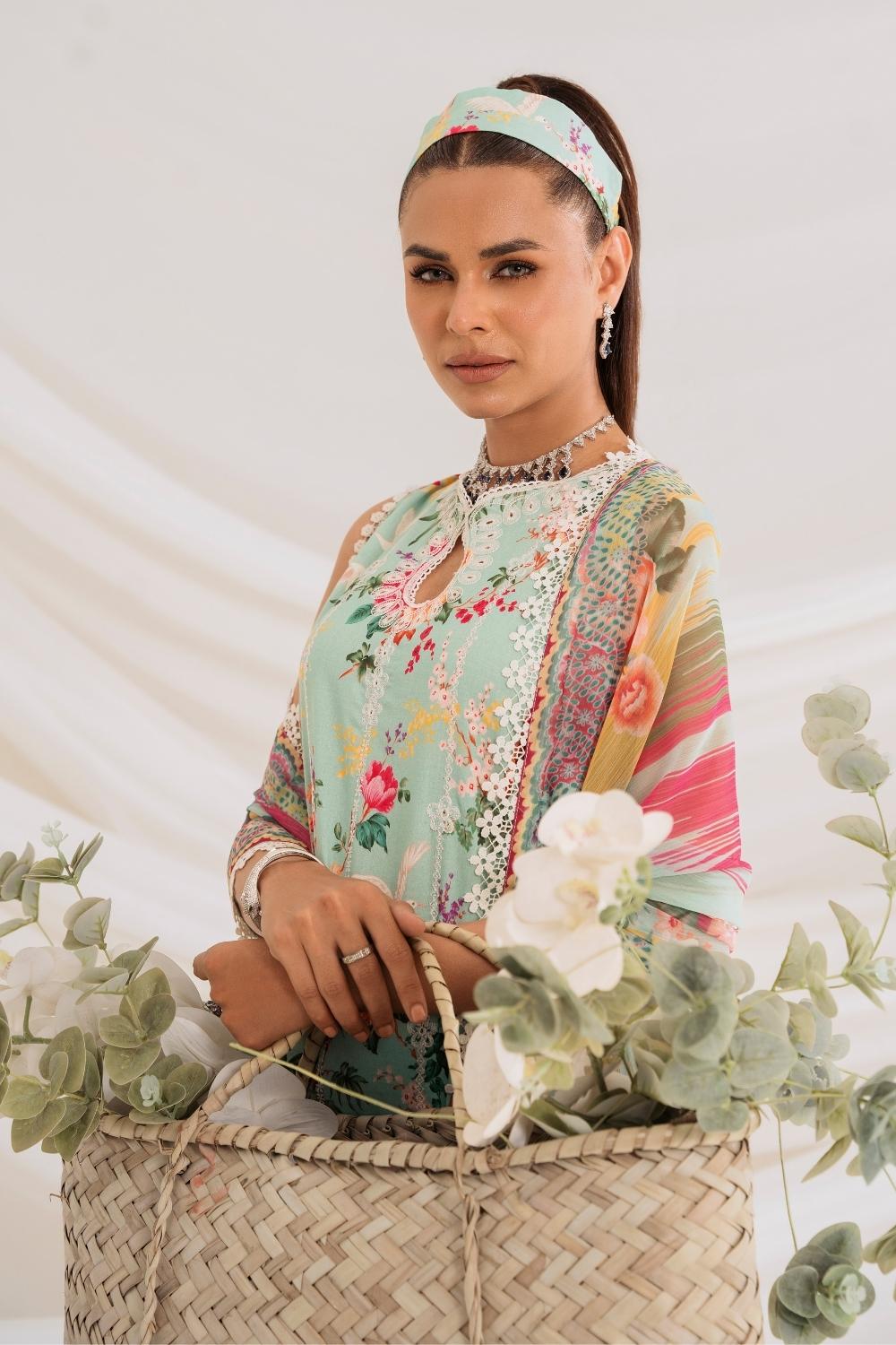 3PC Unstitched | Embroidered Lawn Suit | Chiffon Dupatta