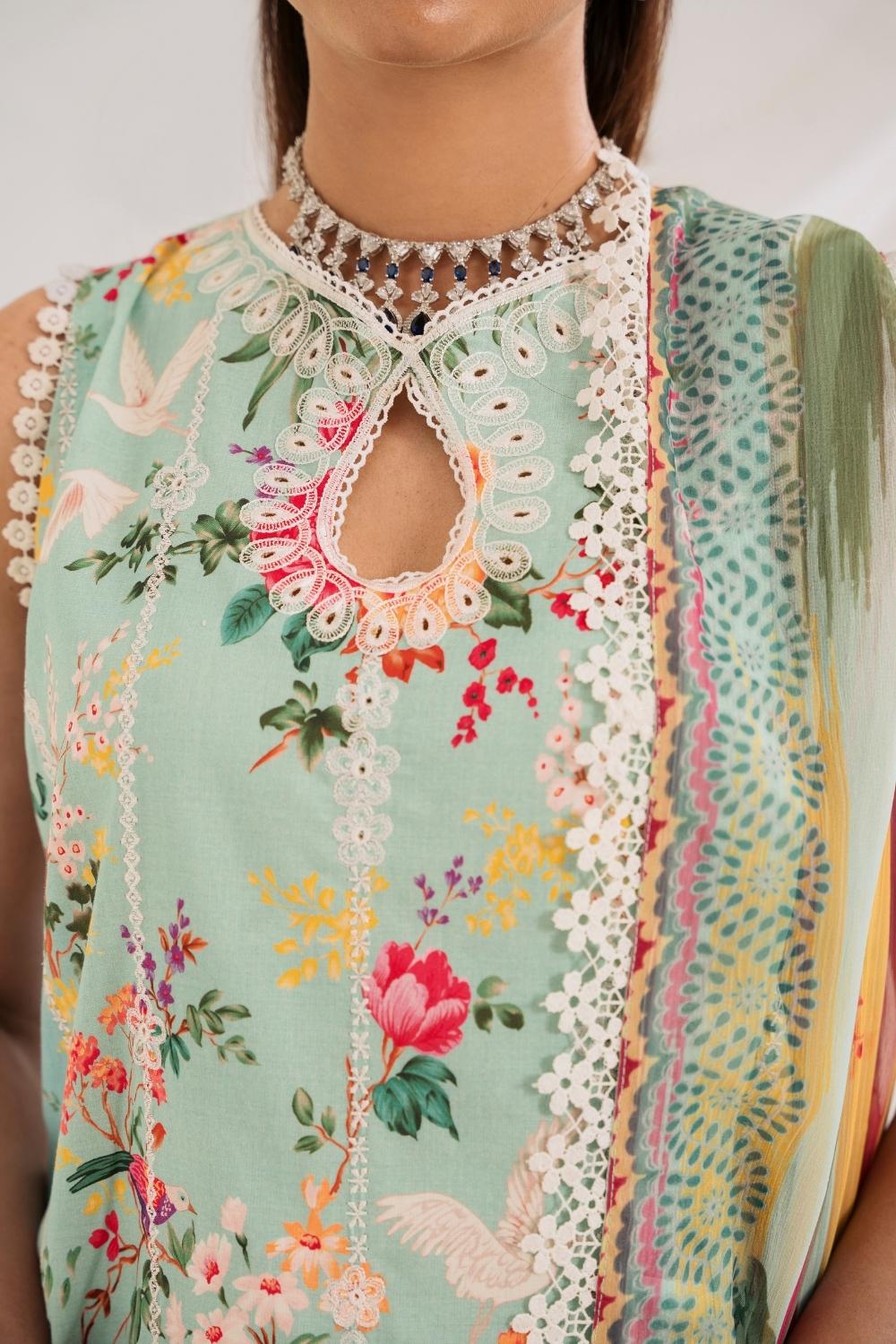 3PC Unstitched | Embroidered Lawn Suit | Chiffon Dupatta