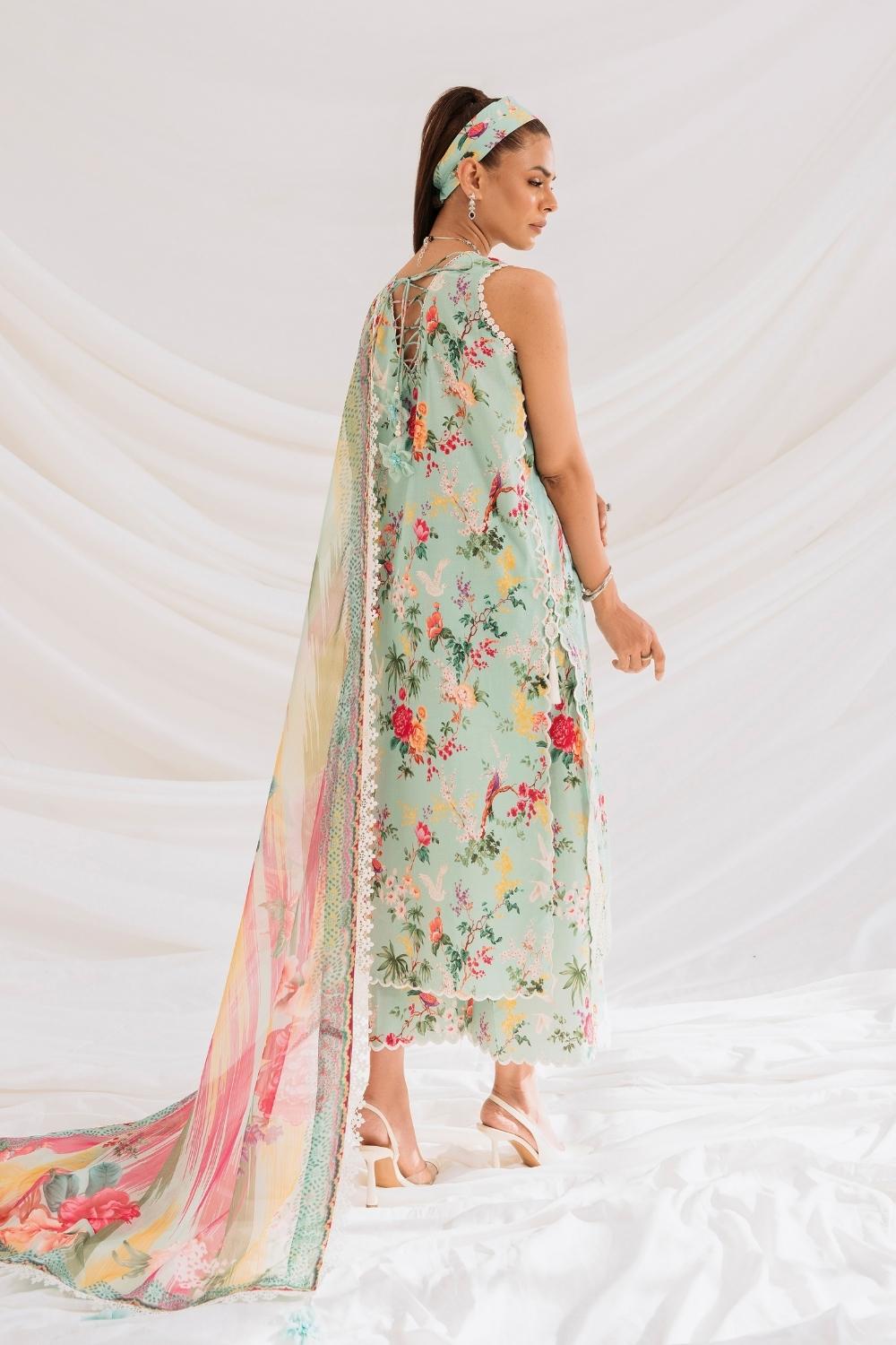 3PC Unstitched | Embroidered Lawn Suit | Chiffon Dupatta