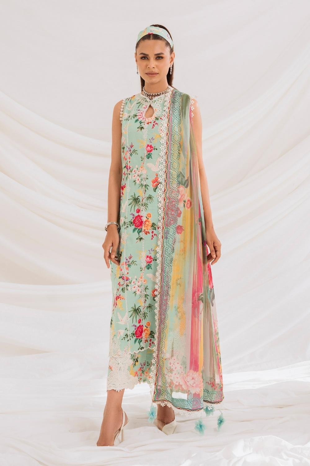 3PC Unstitched | Embroidered Lawn Suit | Chiffon Dupatta