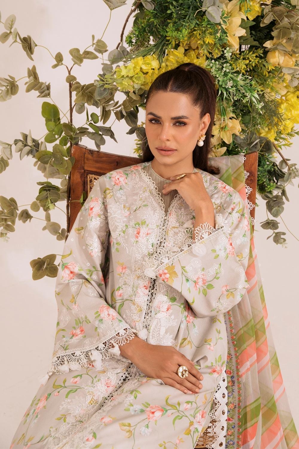 3PC Unstitched | Embroidered Lawn Suit | Chiffon Dupatta