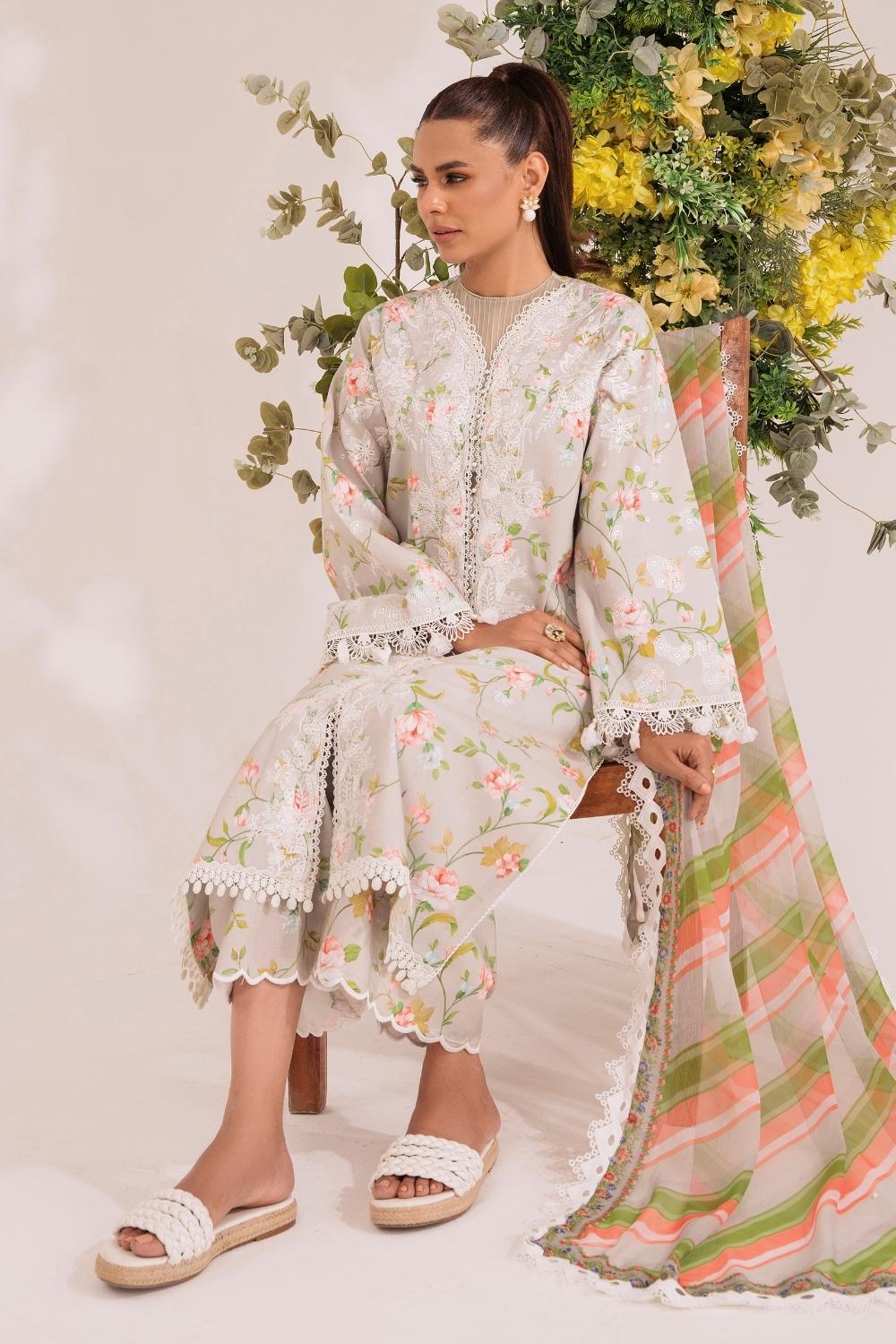 3PC Unstitched | Embroidered Lawn Suit | Chiffon Dupatta