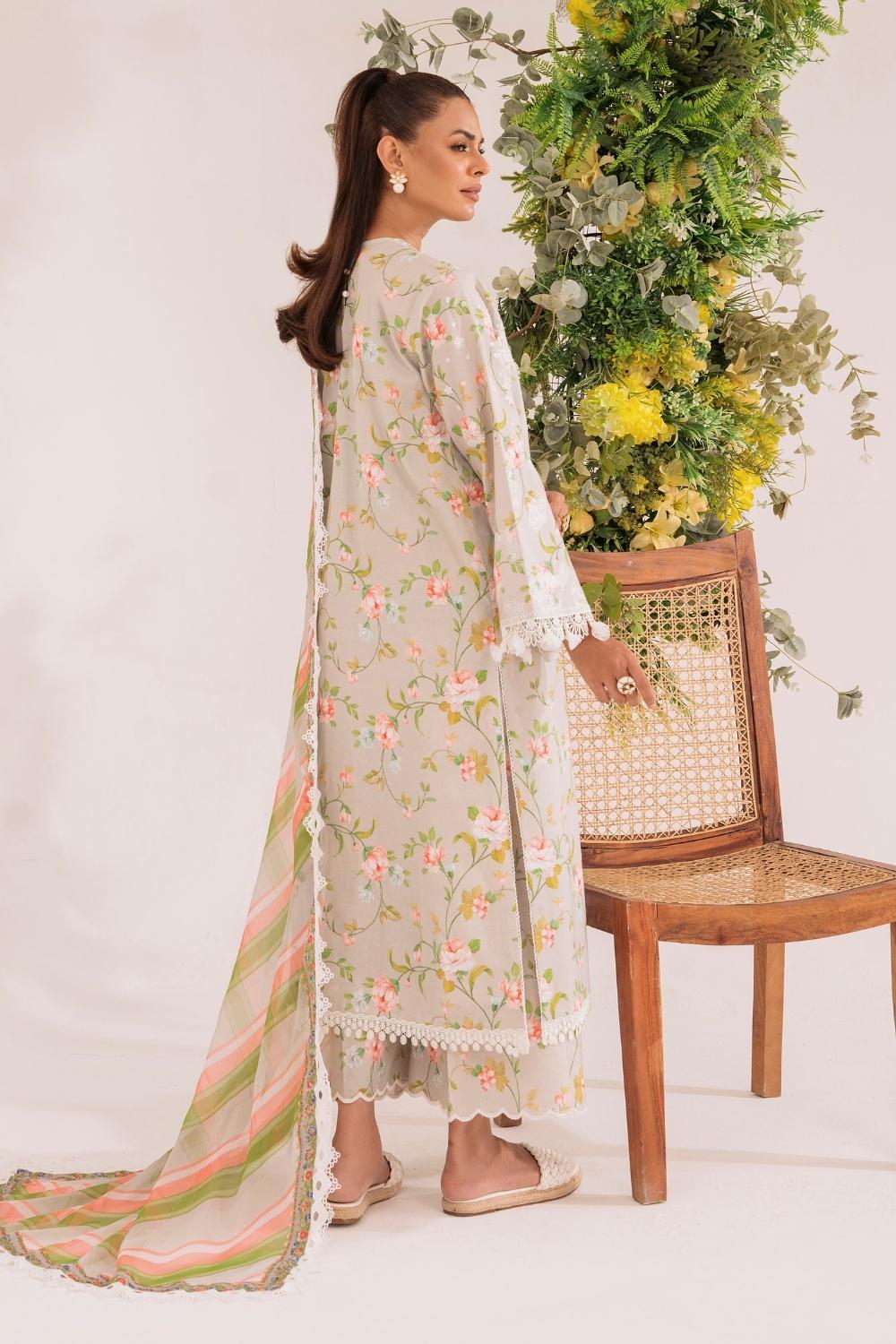 3PC Unstitched | Embroidered Lawn Suit | Chiffon Dupatta