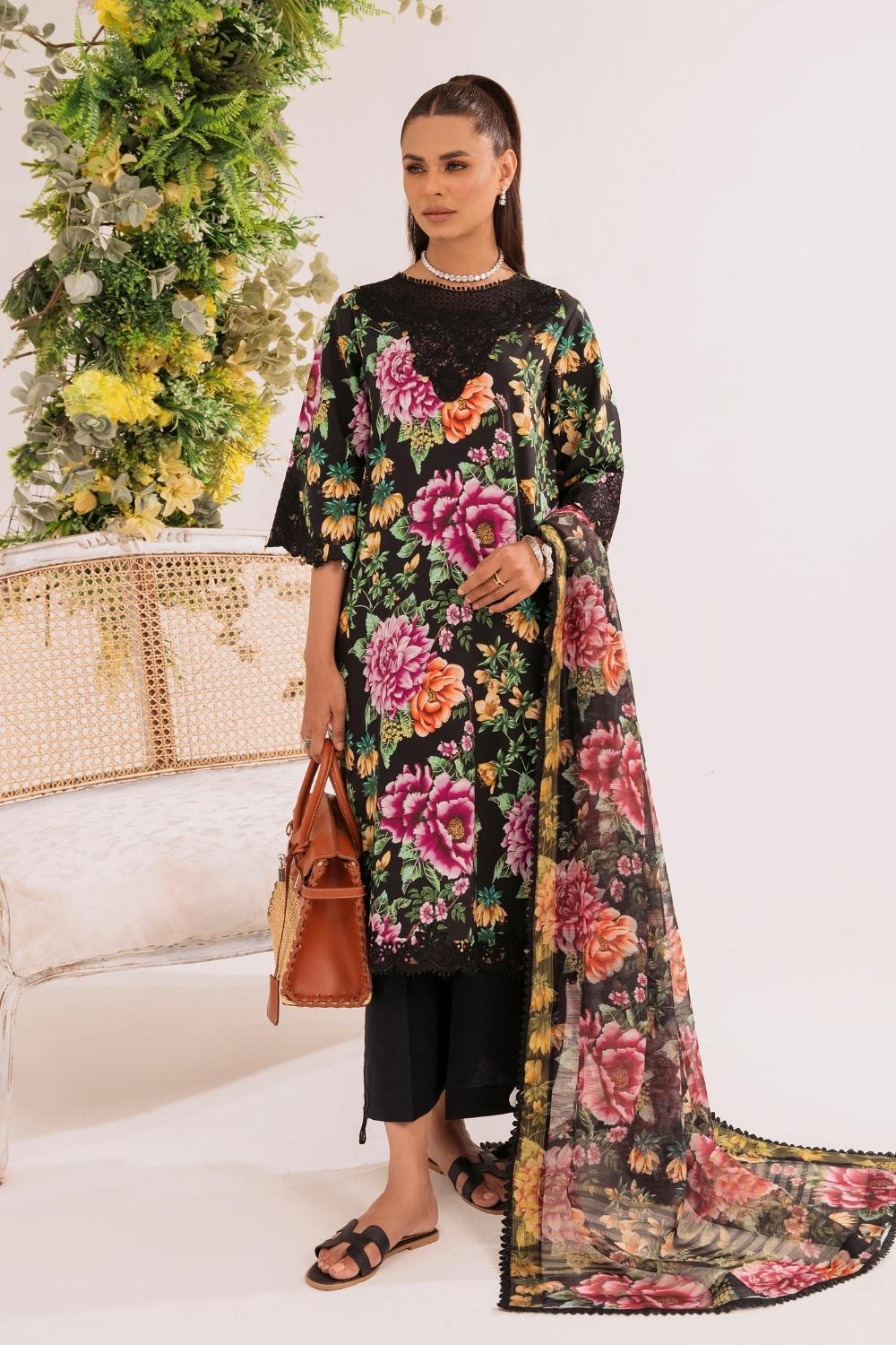 3PC Unstitched | Embroidered Lawn Suit | Monark Dupatta