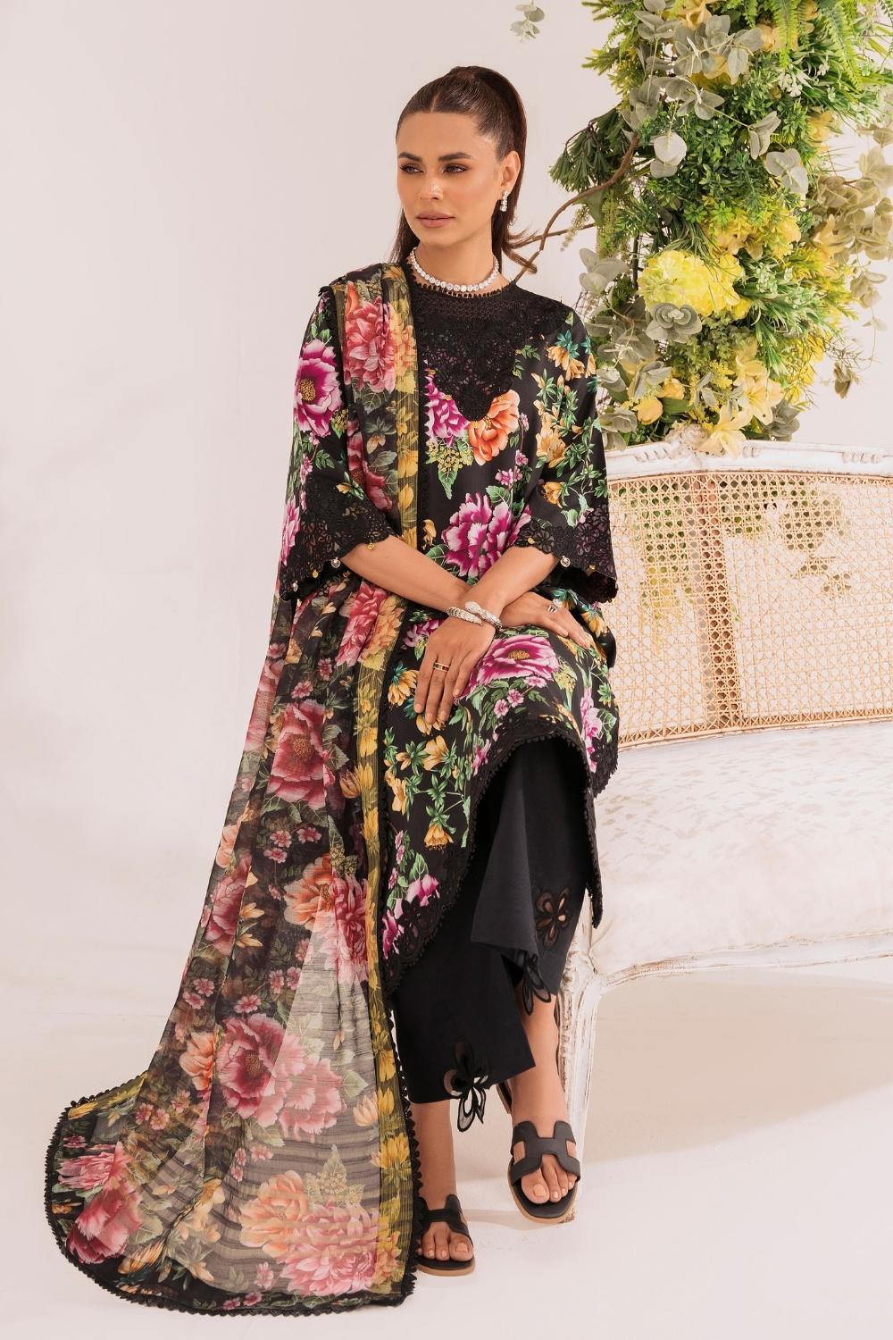 3PC Unstitched | Embroidered Lawn Suit | Monark Dupatta