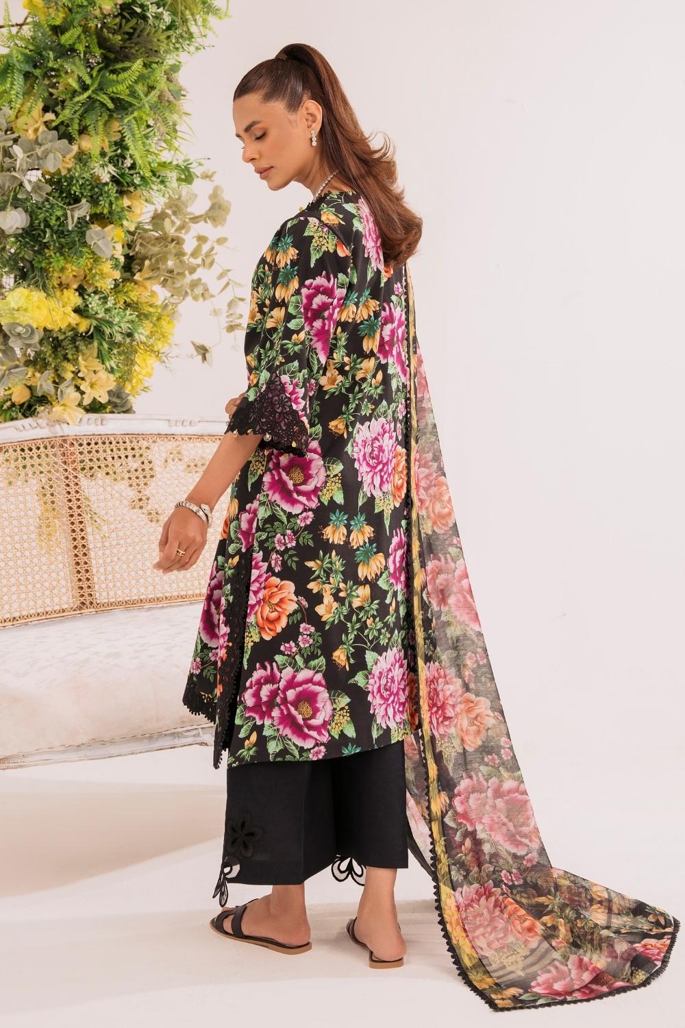 3PC Unstitched | Embroidered Lawn Suit | Monark Dupatta