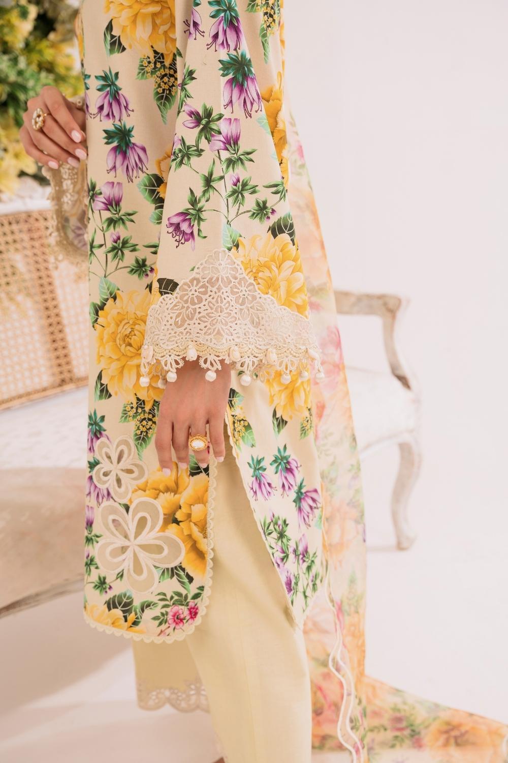 3PC Unstitched | Embroidered Lawn Suit | Organza Dupatta