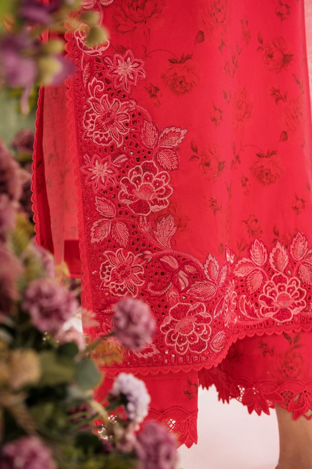 3PC Unstitched | Embroidered Lawn Suit | Organza Dupatta