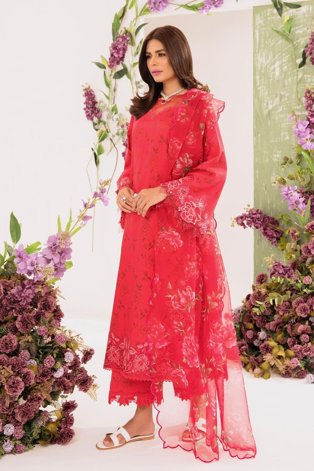 3PC Unstitched | Embroidered Lawn Suit | Organza Dupatta