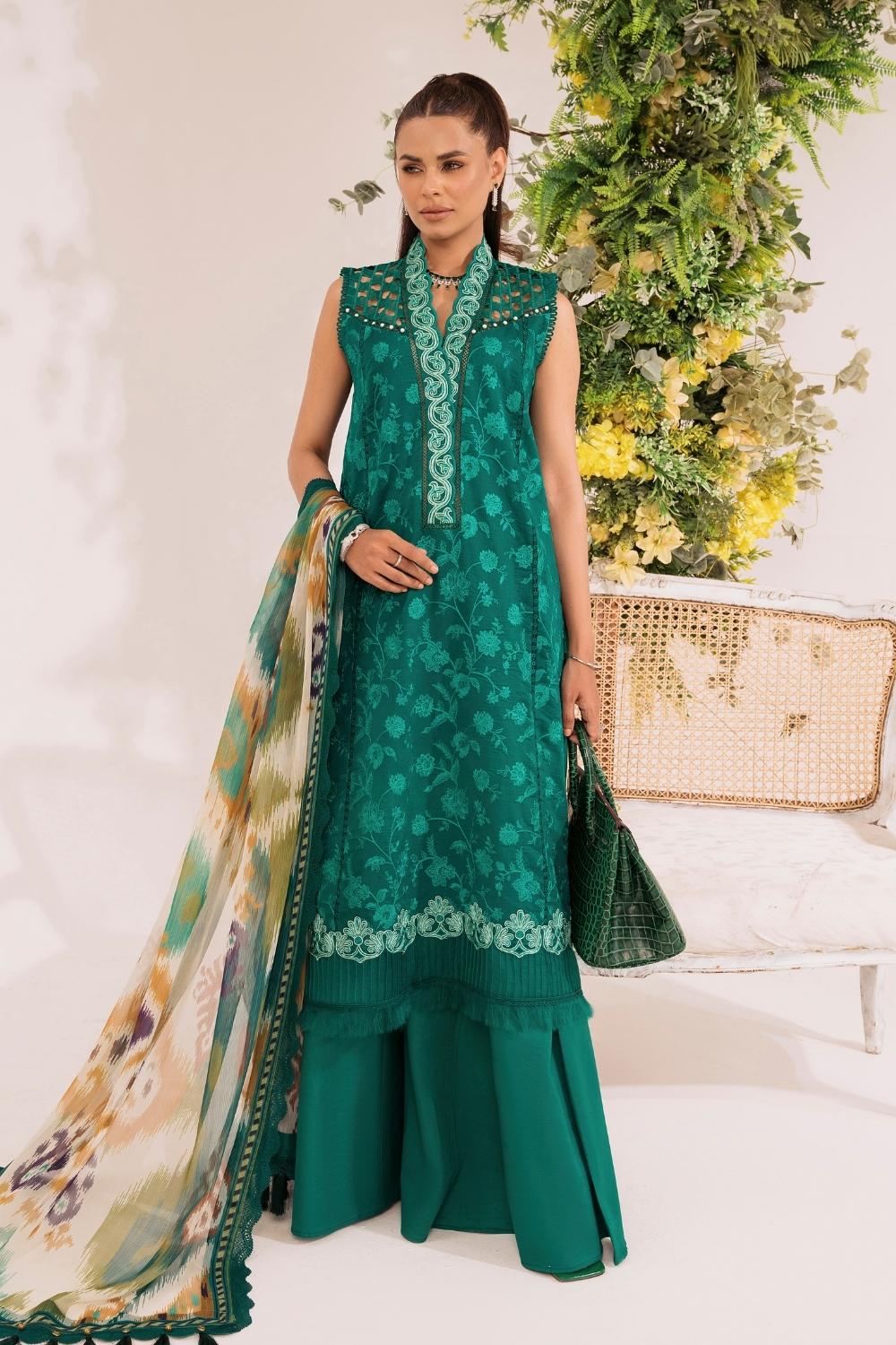 3PC Unstitched | Embroidered Lawn Suit | Chiffon Dupatta