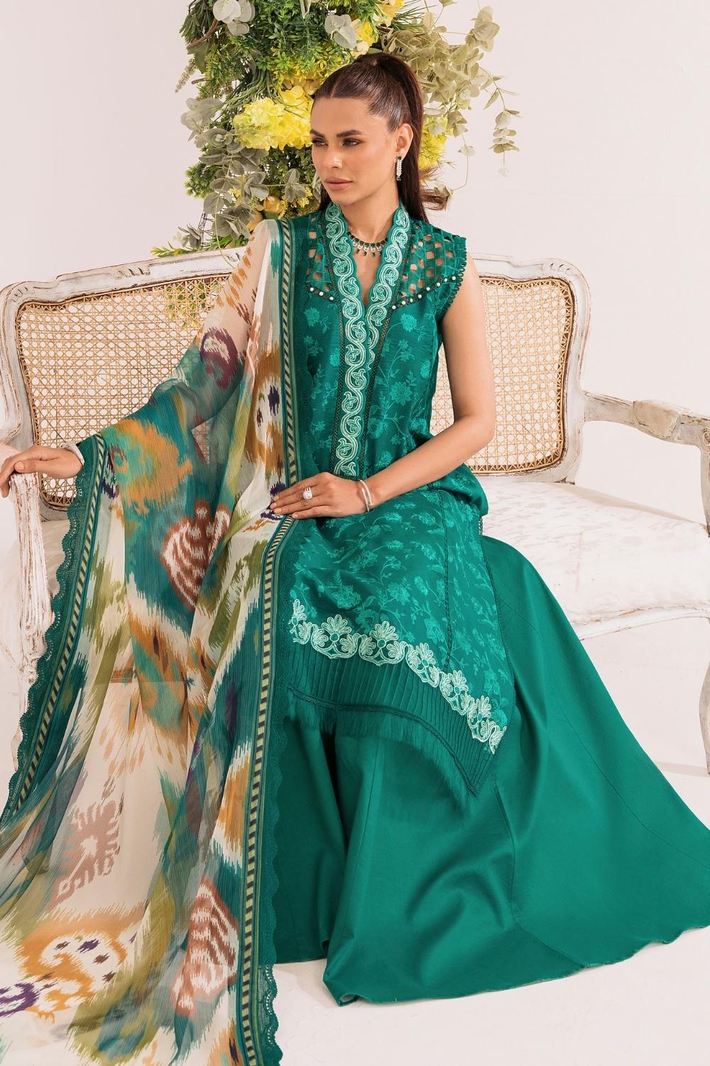 3PC Unstitched | Embroidered Lawn Suit | Chiffon Dupatta