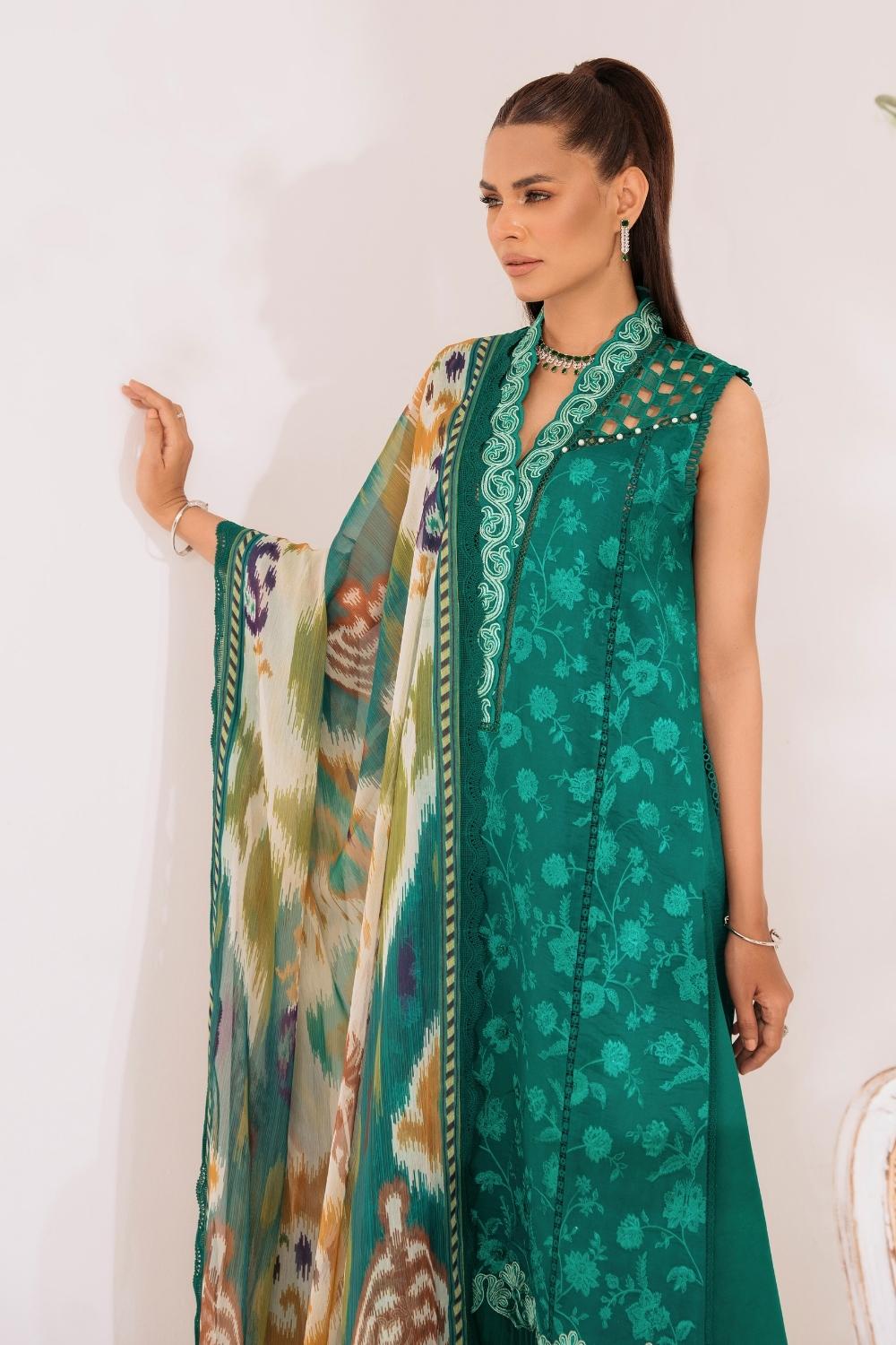 3PC Unstitched | Embroidered Lawn Suit | Chiffon Dupatta