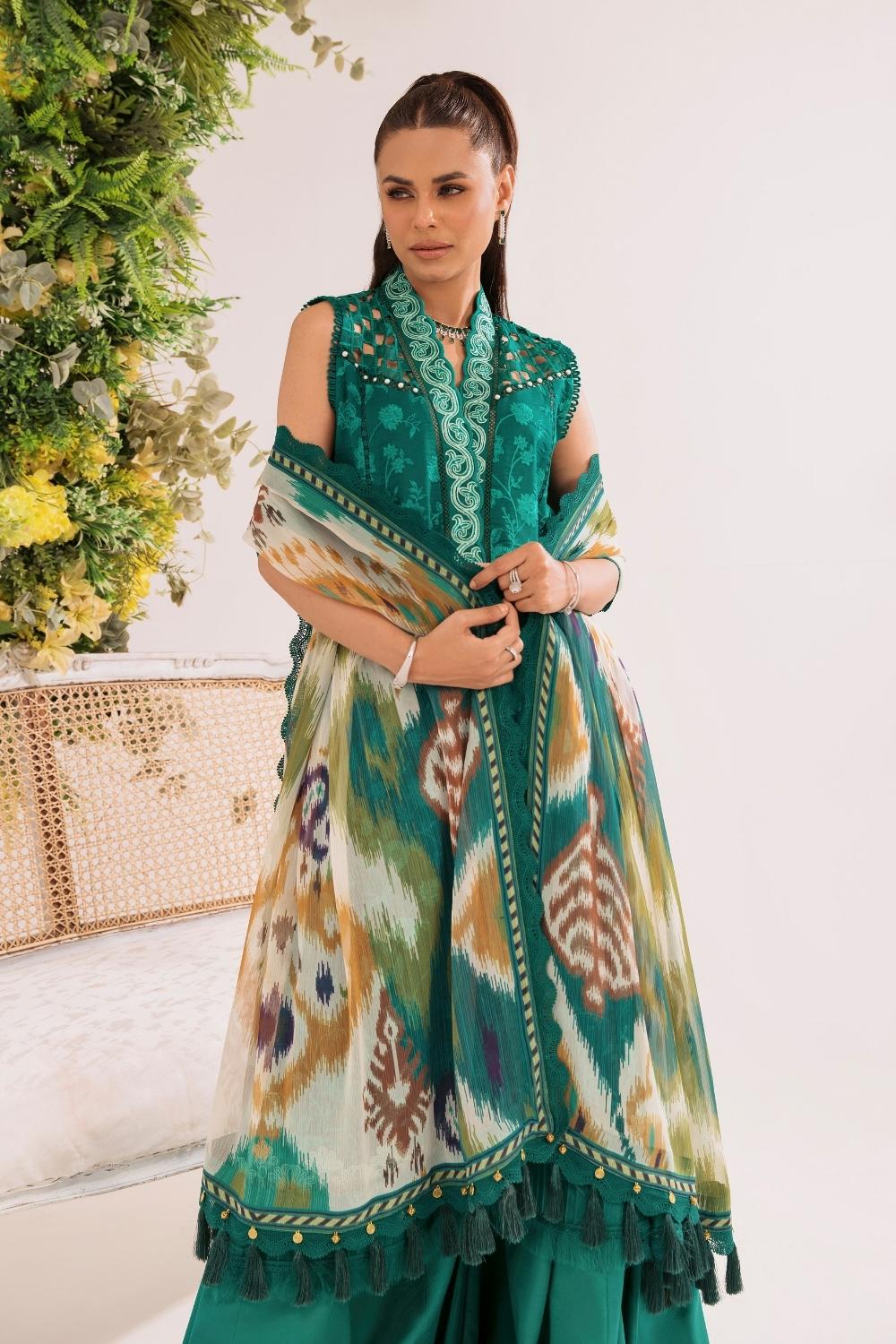 3PC Unstitched | Embroidered Lawn Suit | Chiffon Dupatta