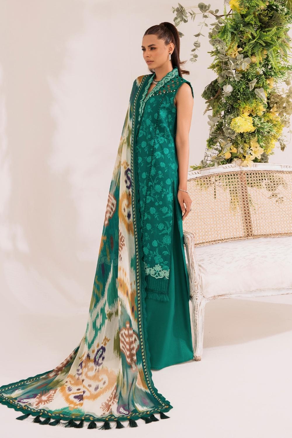 3PC Unstitched | Embroidered Lawn Suit | Chiffon Dupatta