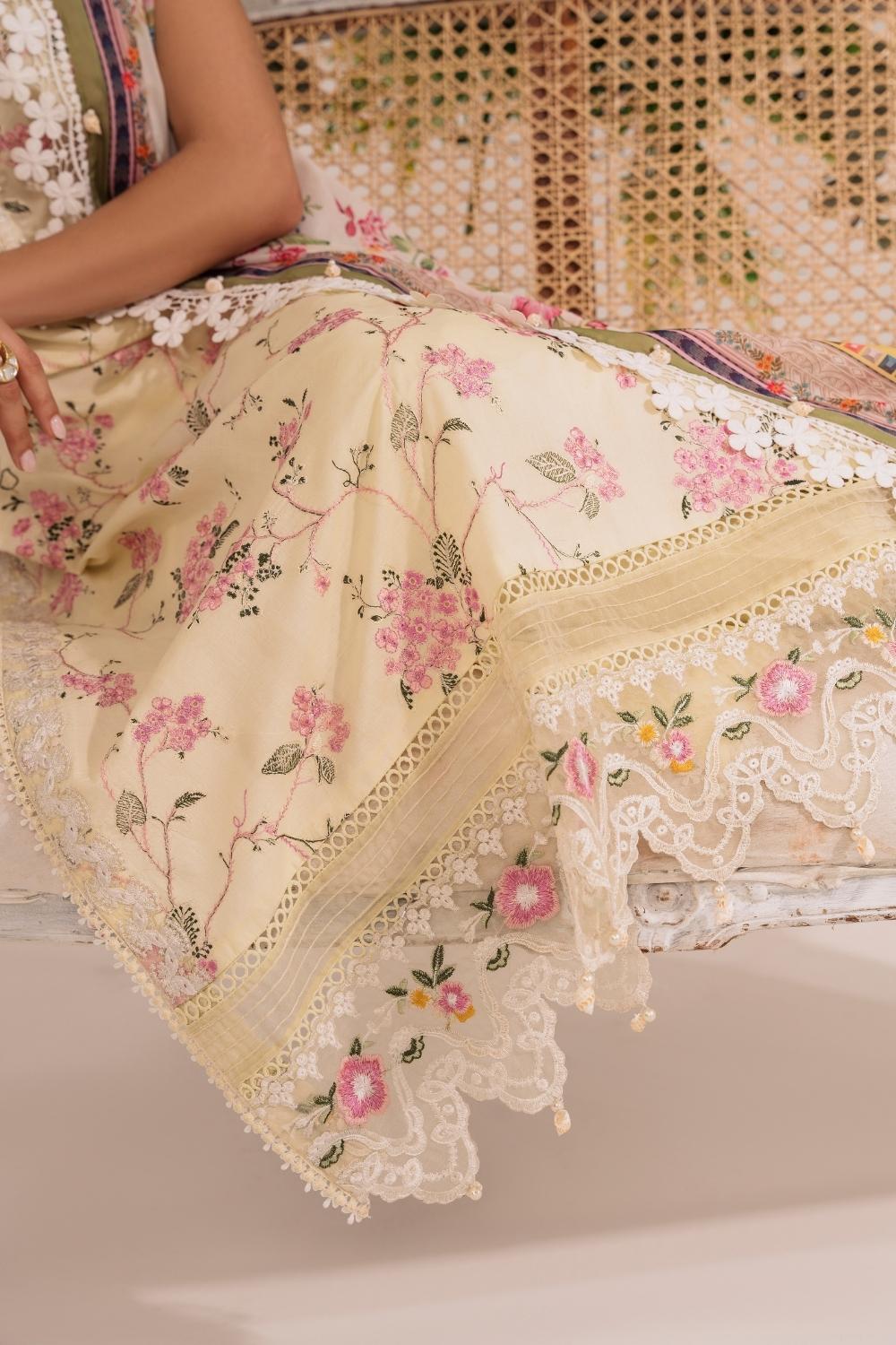 3PC Unstitched | Embroidered Lawn Suit | Silk Dupatta