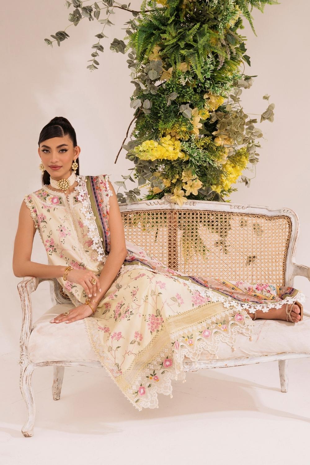 3PC Unstitched | Embroidered Lawn Suit | Silk Dupatta