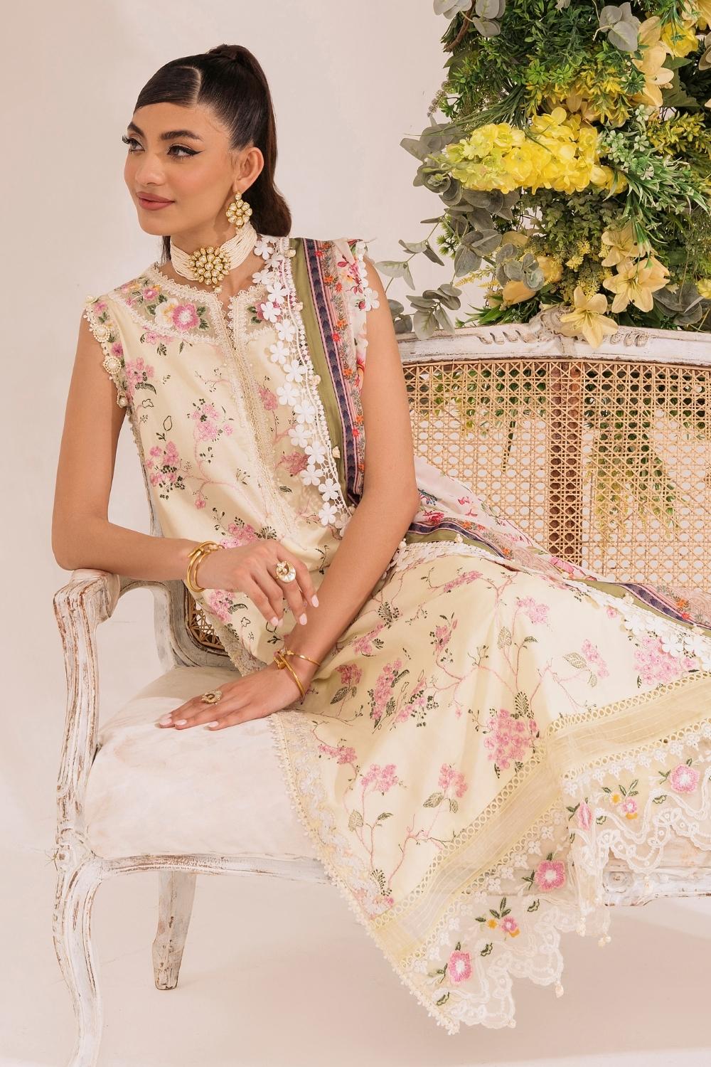 3PC Unstitched | Embroidered Lawn Suit | Silk Dupatta