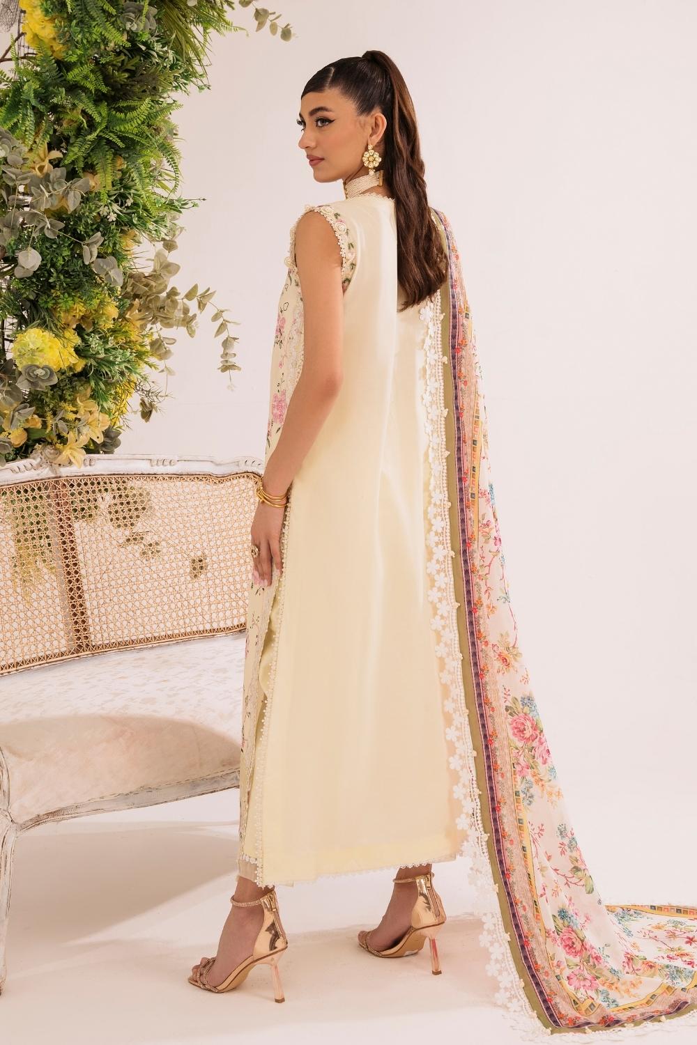 3PC Unstitched | Embroidered Lawn Suit | Silk Dupatta