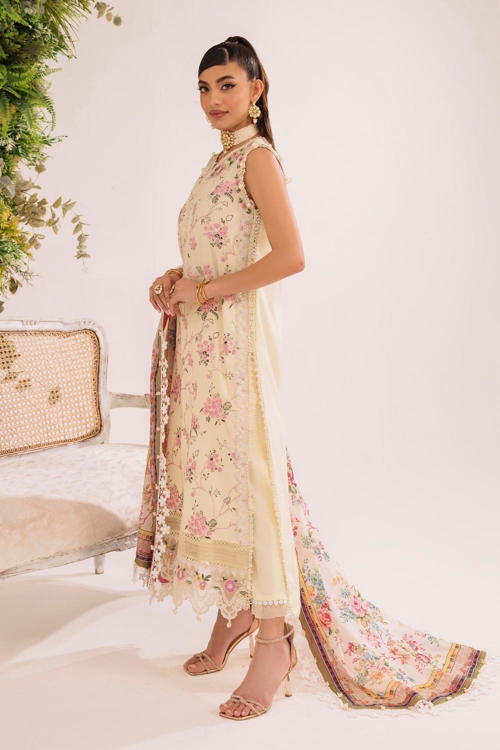 3PC Unstitched | Embroidered Lawn Suit | Silk Dupatta