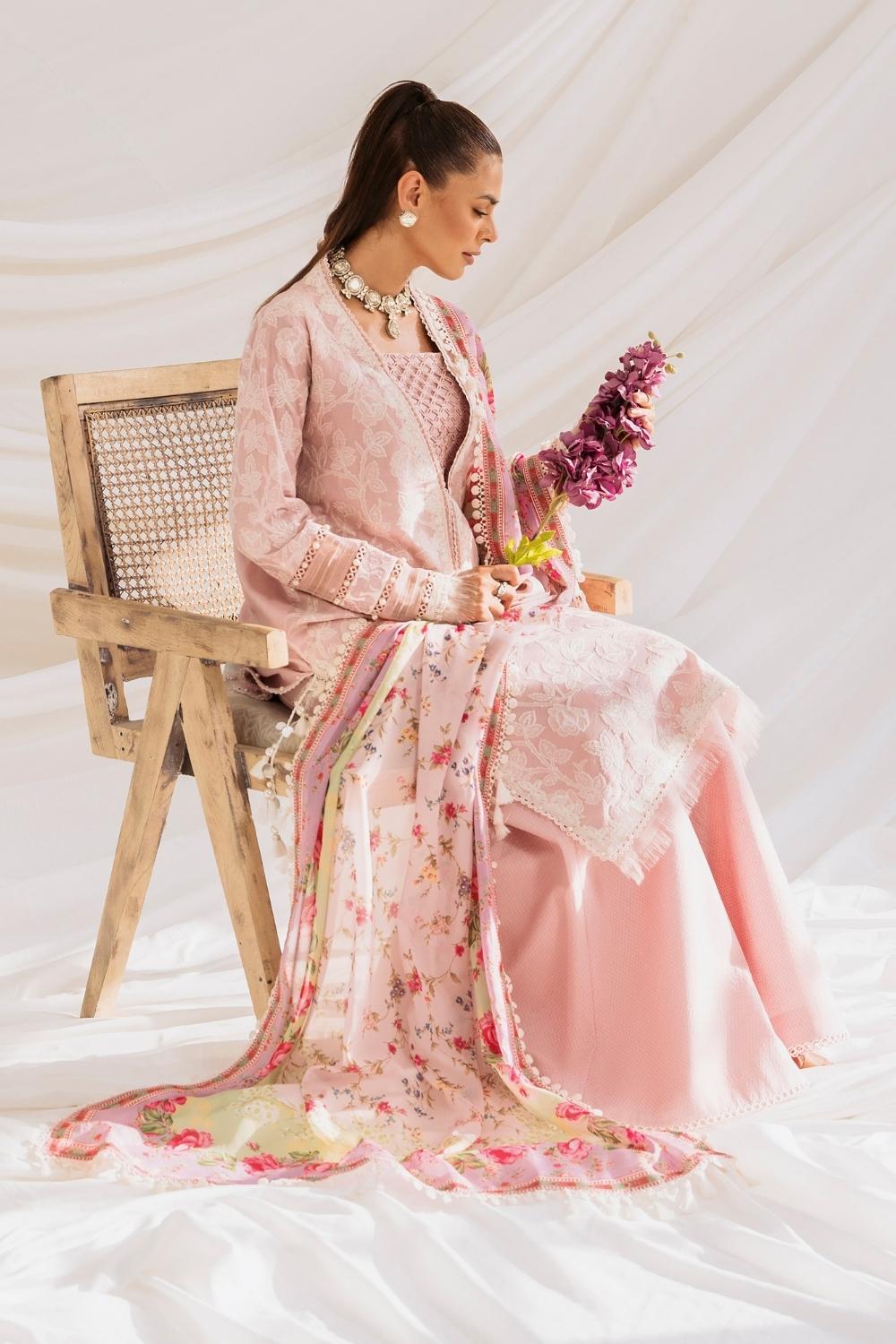 3PC Unstitched | Embroidered Lawn Suit | Silk Dupatta