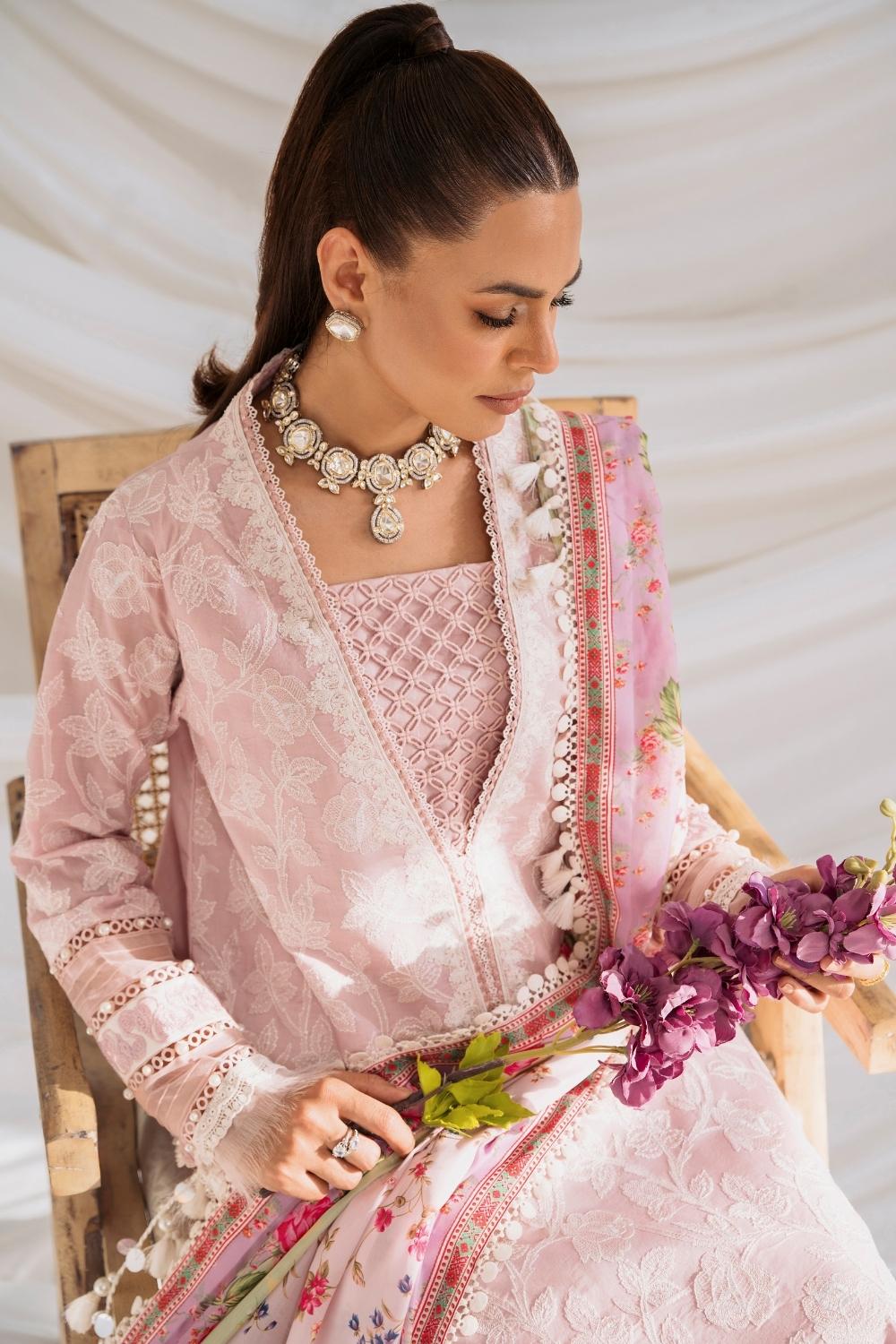 3PC Unstitched | Embroidered Lawn Suit | Silk Dupatta